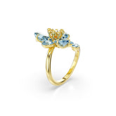 Idyllia open ring, Mixed cuts, Flower, Blue, Gold-tone plated